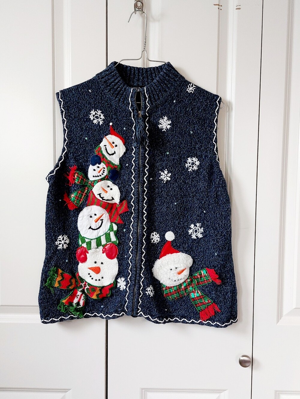 Snowman Stack Christmas Sweater Vest Large Designer Original Cottagecore Granny
